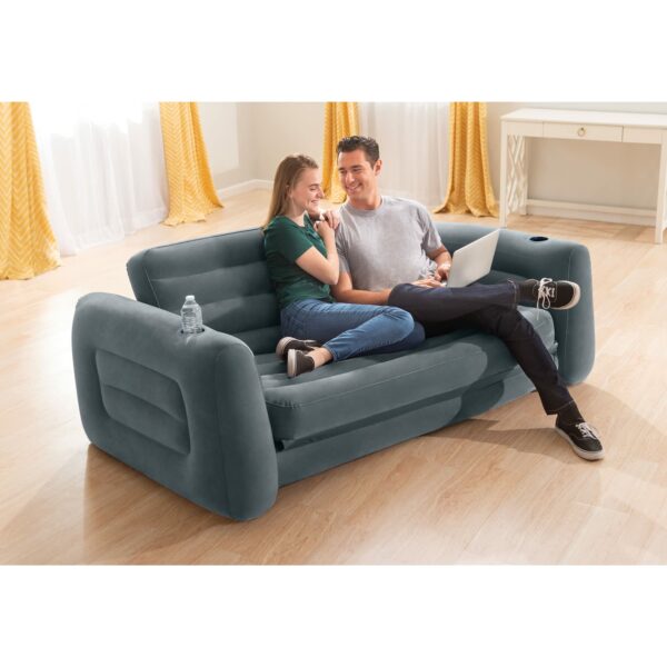Intex Queen Size sofa bed Pull-Out Inflatable camping with 3 quick inflation and deflation valves, ‎203.2 x 231.14 x 66.04 cm, Charcoal grey