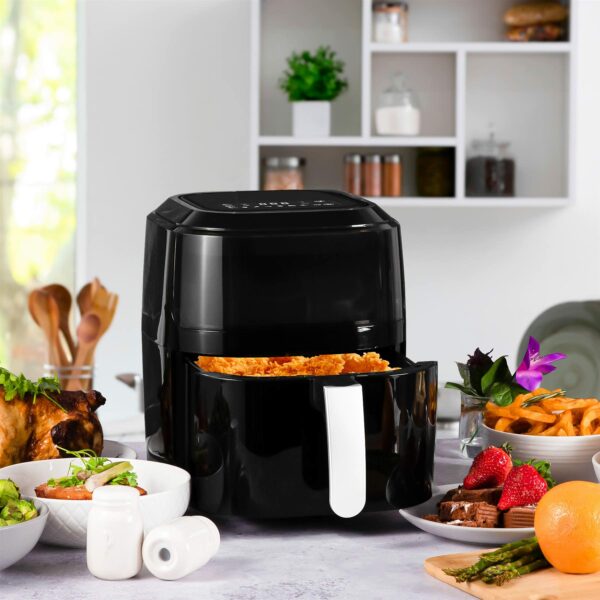 Innoteck Kitchen Pro 5L Air Fryer with Viewing Window - Healthy Low Fat No Oil Cooking - For Air Frying, Roast, Dehydrate, Bake, & Reheat - Dishwasher Safe Accessories, Non-Slip Feet - Gloss Black
