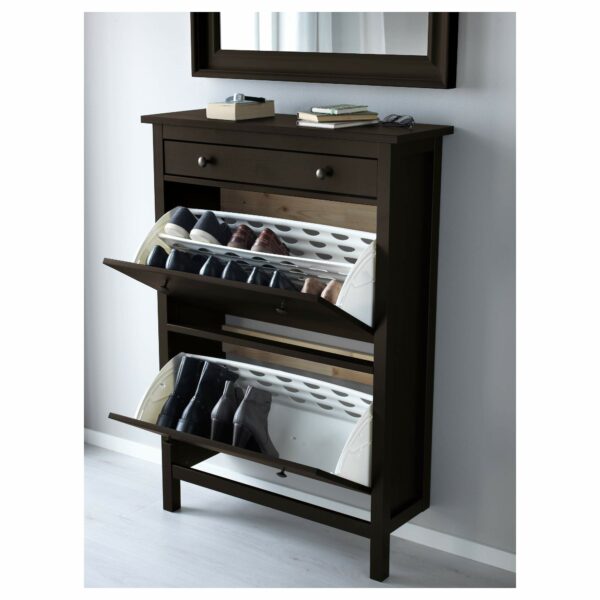 HEMNES shoe cabinet with 2 compartments 89x30x127 cm black-brown