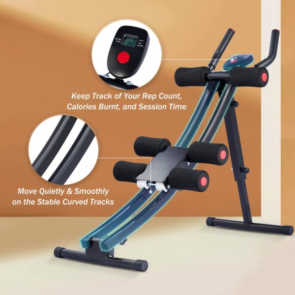 ZELUS Ab Machine for Home Gym, Core Strength Training Equipment for Home Fitness, Ab Crunch Coaster with 4 Intensities and Digital Display, Foldable Core Trainer for Abdominal Workout