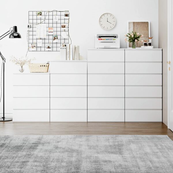 Forehill Chest of Drawers with 6 Drawers 119cm Tall Storage Cabinet White Chest of Drawers Dresser Wooden Cupboard for Bedroom Living Room 60x40x119cm