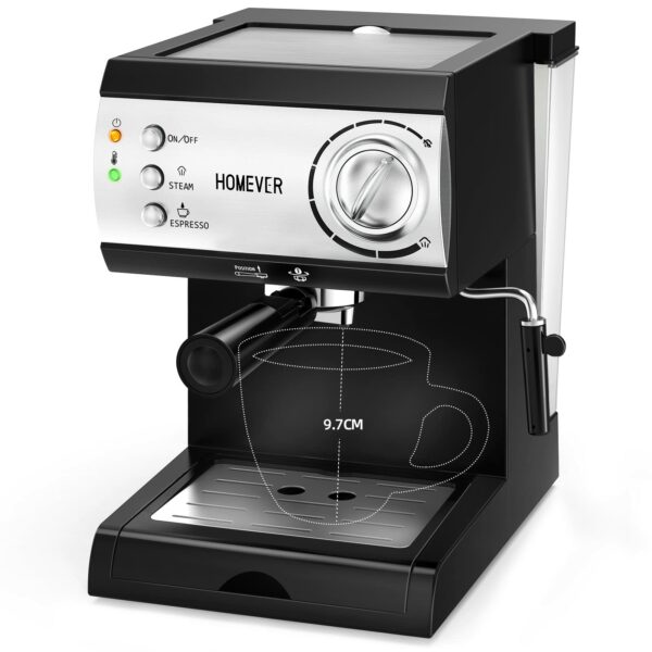 Homever Espresso coffee machine with milk steamer, Traditional 15 Bar High Power Coffee Maker Built in Italy Barista Pump, Ground Coffee Machines with 1.5L Water tank for Cappuccino, Latte, Macchiato