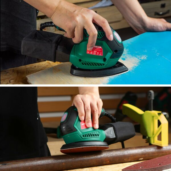 Hychika Sander for Wood 200W, Electric Sander with Dust Collector, 12PCS Sandpapers, 14000RPM Compact Electric Detail Sander