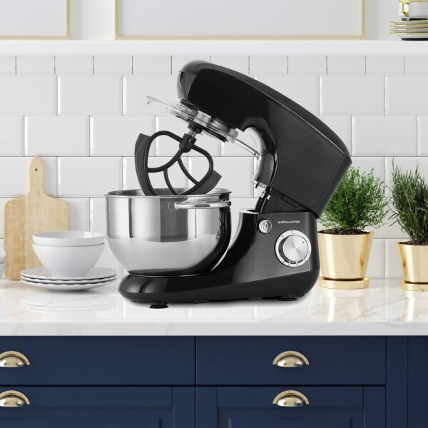 Andrew James Stand Mixer for Baking Food Mixer | 1300W Max | Large 5.5 Litre Bowl 6 Speed Pulse Mode | Kitchen Cake Mixers | Flexi-Beater Dough Hook Balloon Whisk Removable Splash Guard