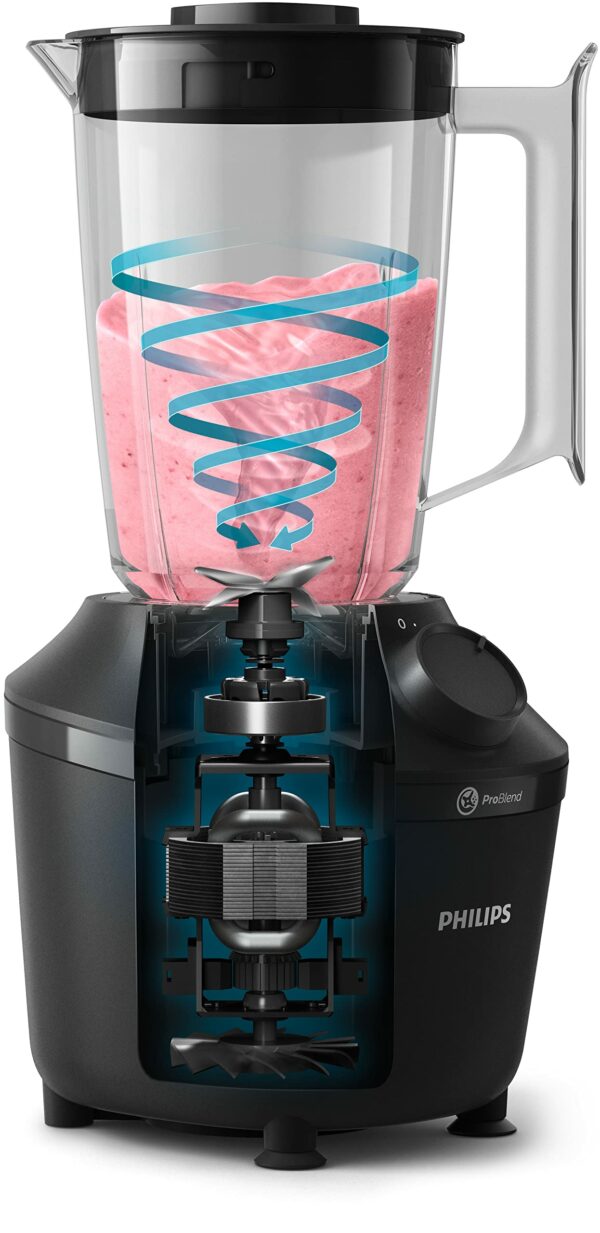 Philips Blender 3000 Series, ProBlend System, 1.9L Maximum Capacity, 1L Effective Capacity, 450W, 1 Speed Setting + Pulse, Plastic Jar, Black, (HR2041/01), Smooth blends with no lumps in 45 seconds*