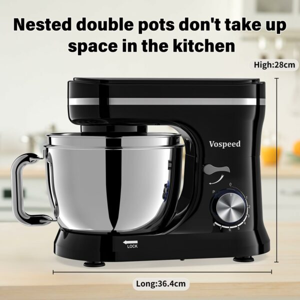 Vospeed Stand Mixer, 4.5L+5L Bowls 8-speed 1000W Tilt-Head Food Mixer, Kitchen Electric Mixer with Dough Hook, Whisk, Beater, Splash Guard (Black)