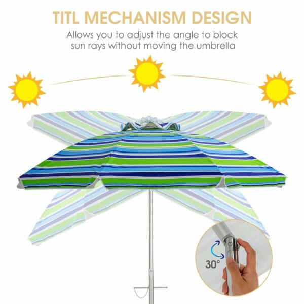 COSTWAY 2M Beach Umbrella with Carrying Bag, UPF50 + Sun Protection Sunshade Shelter, Outdoor Garden Patio Tilting Parasol (Green)