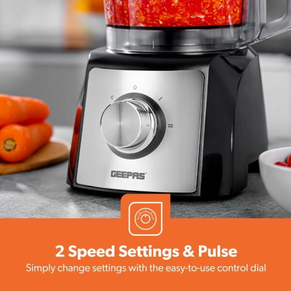 Geepas 1200W Compact Food Processor | Multifunctional Electric Food Mixer with Chopper Knead Dough Shredder Slicing Grating & Emulsifying disc, 2 Speed with Pulse | 1.5L Mixing Bowl | 2 Years Warranty