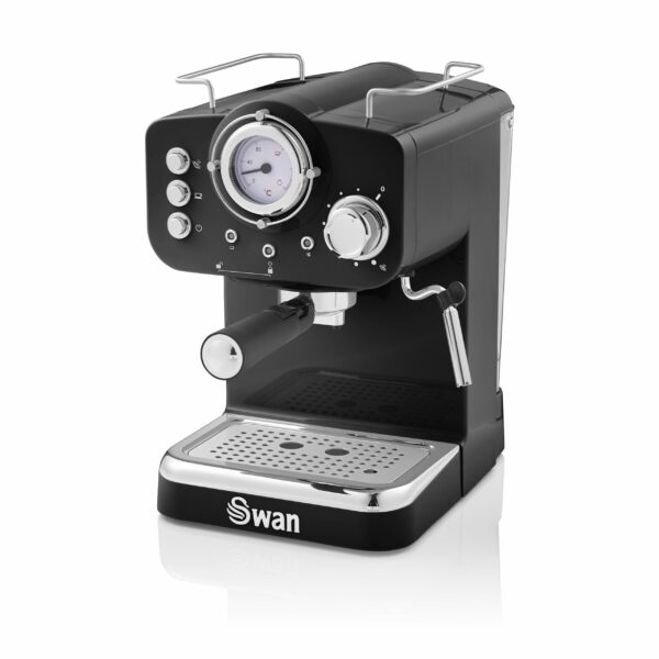 Swan Retro Espresso Coffee Machine SK22110BN with Milk Frother, Steam Pressure Control, 1.2L Detachable Water Tank, 1100W, Retro Black