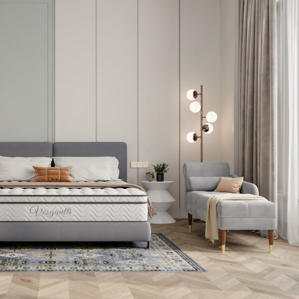 Vesgantti Velvet Chaise Longue, Indoor Lounge Sofa with Left Armrest and Lumbar Pillow, Upholstered Chaise Lounge for Living Room Bedroom and Office, Tool-free Assembly(Grey)