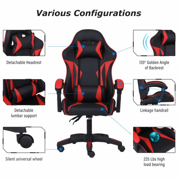 Millhouse Sport Desk Chair, Adjustable Office Gaming Racing Chair with Lumbar and Head Pillow - X3577 - Red