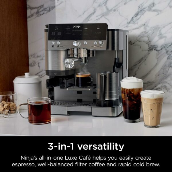 Ninja Luxe Premier 3-in-1 Coffee Machine Easy to Use, 4 Automated Froth Presets, Silver, ES601UK