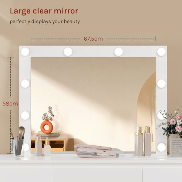 WOLTU Dressing Table with Lights and Multi-Socket, Vanity Desk with Large LED Mirror and 7 Drawers, Makeup Desk 110x39.5x140.5cm, White Modern Bedroom Dresser, MB6124ws