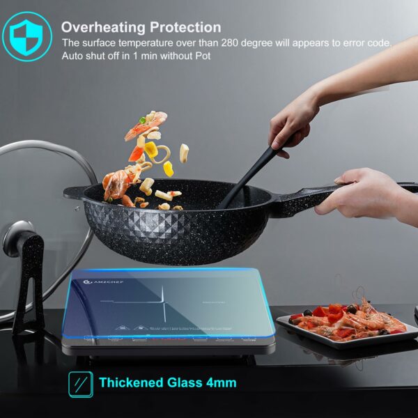 AMZCHEF induction hob with ultra-slim design, 10 temperature levels and 10 power settings, 2000 W induction plate with 3 hour timer, safety lock