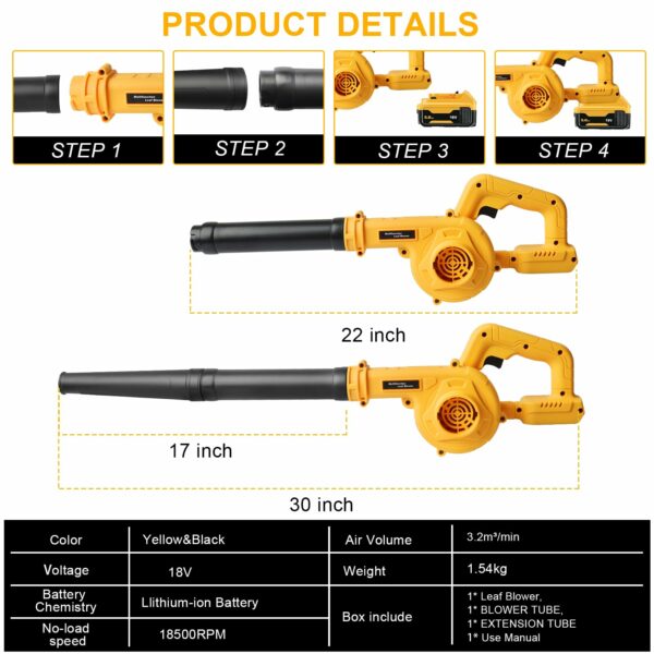 Powarobor Cordless Air Leaf Blower for Dewalt 18V Battery, Electric Jobsite Air Blower Powerful for Garden Lawn Care Leaf Snow Blowing,Car Computer Dust Cleaner (Tool Only,no Battery)