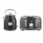 Tower Renaissance Kitchen Set, 1.7L Quiet Boil Kettle & 4 Slice Toaster, Black, T10063BLK, T20065BLK