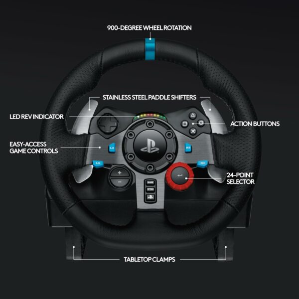 Logitech G29 Driving Force Racing Wheel and Floor Pedals, Real Force Feedback, Stainless Steel Paddle Shifters, Leather Steering Wheel Cover for PS5, PS4, PC, Mac, Black