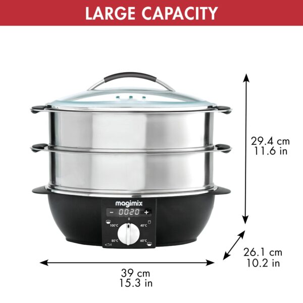 Magimix Multifunctional Food Steamer | 2 Tiers & Removeable Base | 12.2L Capacity | Stainless Steel, 11581