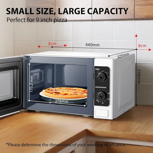 TOSHIBA 20 Liter 800W Manual Control Solo Small Microwave, Compact with 5 Power Levels, Automatic Defrost Function, Perfect for 9'' pizza, Clock and Timer, Easy Clean, White- MM-MM20P(WH)