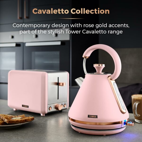 Tower T10044PNK Cavaletto Pyramid Kettle with Fast Boil 1.7 Litre 3000 W Marshmallow Pink and Rose Gold