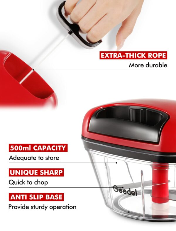 Manual Pull Food Chopper, Hand Pull String Onion Chopper Dicer for Kitchen, Easy Cleaning food Chopper for Vegetables, Fruits (500 ML)