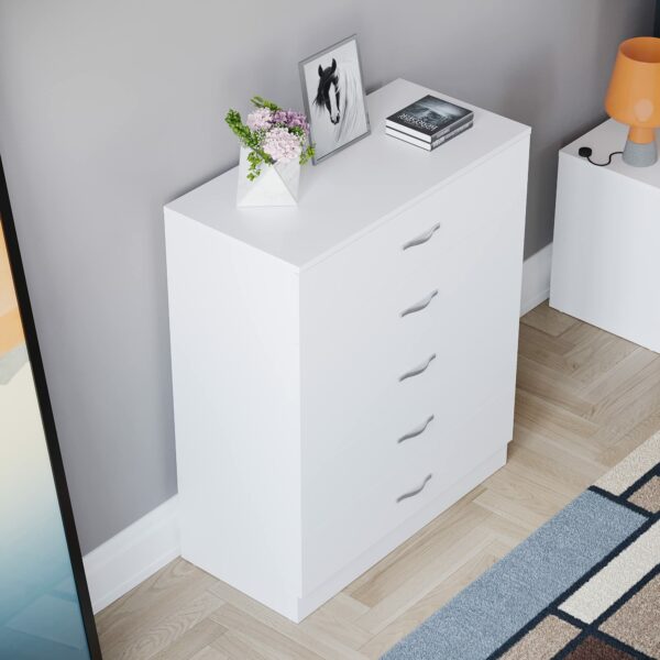 Vida Designs Riano 5 Drawer Chest of Drawers, Metal Handles and Runners, Anti-Bowing Drawer Support, Bedroom, Nursery Furniture, White