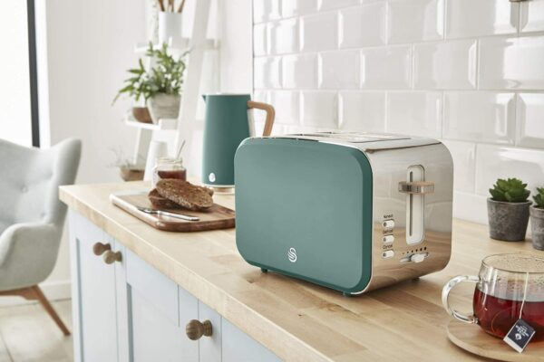 Swan Nordic Jug Kettle, 1.7 Litre, Pine Green, Rapid Boil, 3kw, SK14610GREN & Nordic 2 Slice Toaster, Green, 900W, Soft Touch and Matte Finish, 6 Browning Levels, ST14610GREN
