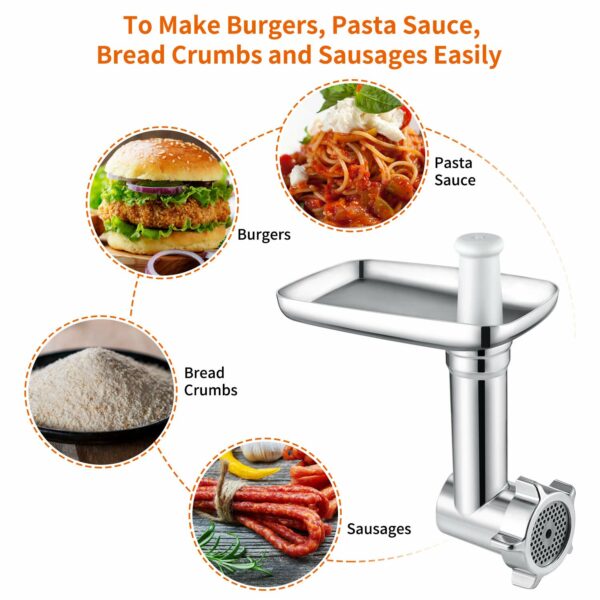 Gdrtwwh Metal Food Grinder Attachment Compatible with All KitchenAid Stand Mixers and PHISINIC Stand Mixer,Includes 3 Sausage Stuffer Tubes
