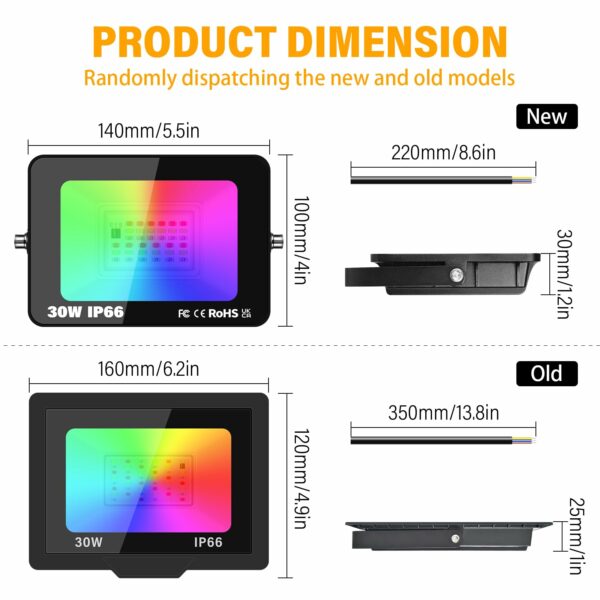 Rigidon 4 Pack Outdoor RGB LED Floodlight, 30W Dimmable 16 Colour Changing Flood Lights for Garden, Courtyard, Landscap