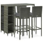 vidaXL Garden Bar Set 5 Piece with Cushions Outdoor Patio Terrace Furniture Dining Table and Chair Seat Bistro Set Poly Rattan Grey