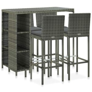 vidaXL Garden Bar Set 5 Piece with Cushions Outdoor Patio Terrace Furniture Dining Table and Chair Seat Bistro Set Poly Rattan Grey