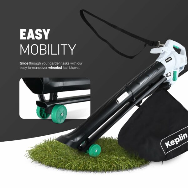 Keplin 3-in-1 Leaf Blower, Garden Vacuum & Mulcher - 3500W, 35L Collection Bag for Easy Clearing of Leafs, Debris & Waste in Garden, Patio & Drive with 10 Meter Cable, Shoulder Strap & Wheels