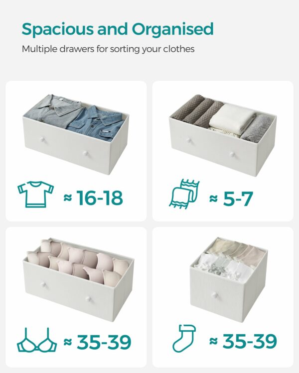 SONGMICS Chest of Drawers, Fabric 5-Drawer Storage Organiser Unit, Dresser, for Living Room, Hallway, Nursery, White and Oak LTS514W57