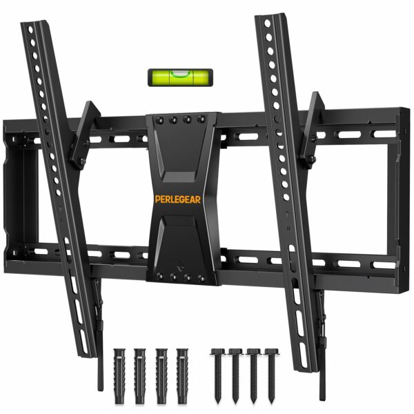 Perlegear TV Wall Bracket for Most 37–82 inch LCD LED 3D Plasma TVs up to 60kg, Slim Tilt TV Bracket for Flat or Curved TVs Max VESA 600x400mm, Large TV Wall Mount with Adjustable Pull Cords, PGLT5
