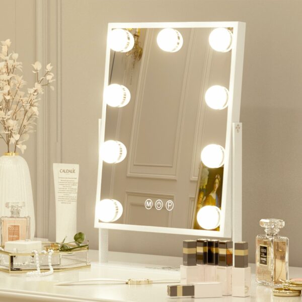 FENCHILIN Vanity Mirror with Lights Makeup Mirror with Lights 9 LED Bulbs Lighted Hollywood Mirror Light up Vanity Mirror 360° Rotation 3 Color Lighting Modes 10X Magnifying Dressing Table Mirror