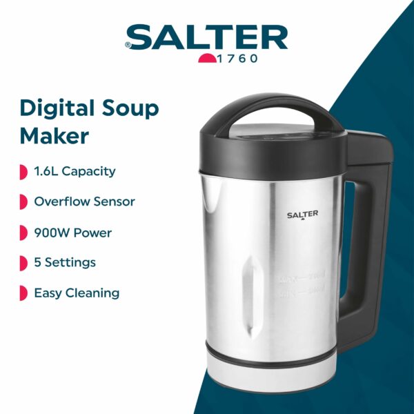 Salter EK5118V2 Digital Soup Maker - 1.6L, Blend Chunky Smooth Soup, Great For Batch Cooking, 5 Settings