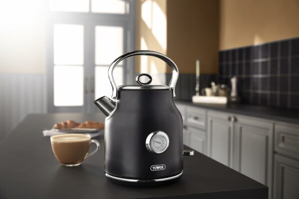 Tower Renaissance Kitchen Set, 1.7L Quiet Boil Kettle & 4 Slice Toaster, Black, T10063BLK, T20065BLK