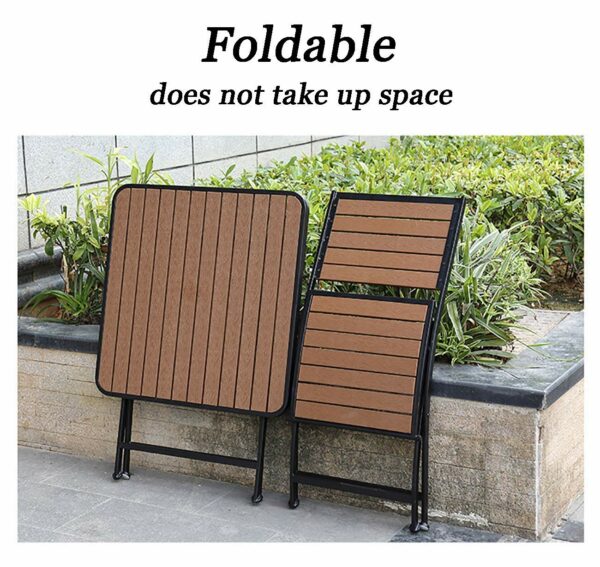 Patio Furniture Set Wooden & Metal 2 Seater Square Garden Table And Chairs Folding Weatherproof Bistro Set