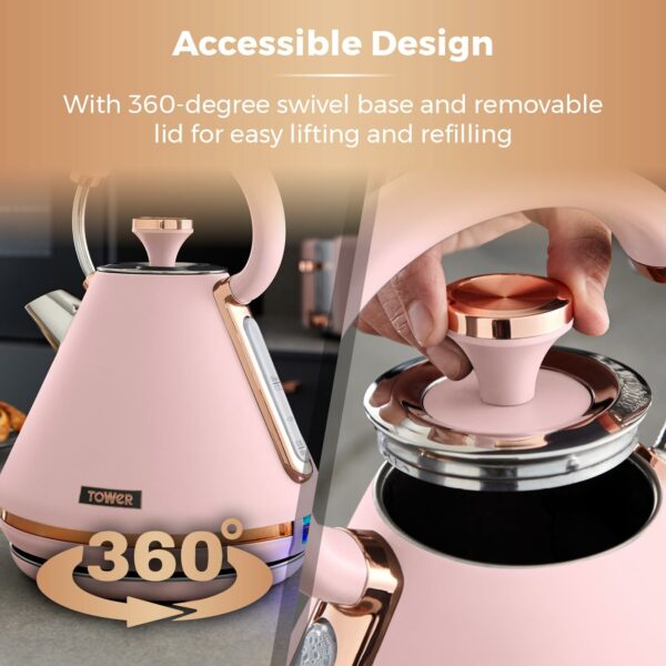 Tower T10044PNK Cavaletto Pyramid Kettle with Fast Boil 1.7 Litre 3000 W Marshmallow Pink and Rose Gold