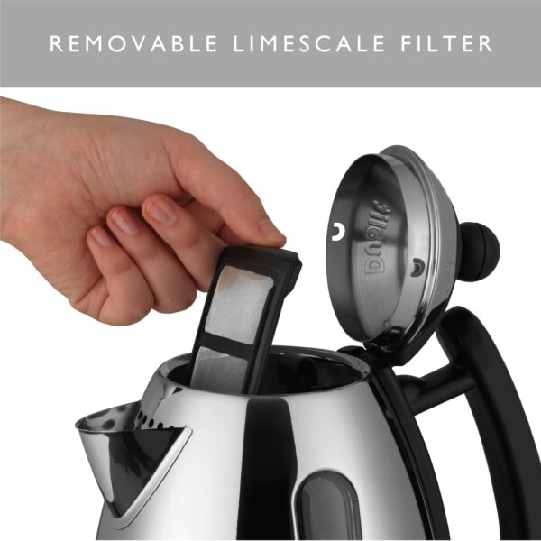Dualit Lite Kettle - 1L 2kW Jug Kettle - Polished with Black Trim, High Gloss Finish - Fast Boiling Kettle by Dualit - 72200, Silver/Black