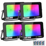 Rigidon 4 Pack Outdoor RGB LED Floodlight, 30W Dimmable 16 Colour Changing Flood Lights for Garden, Courtyard, Landscap