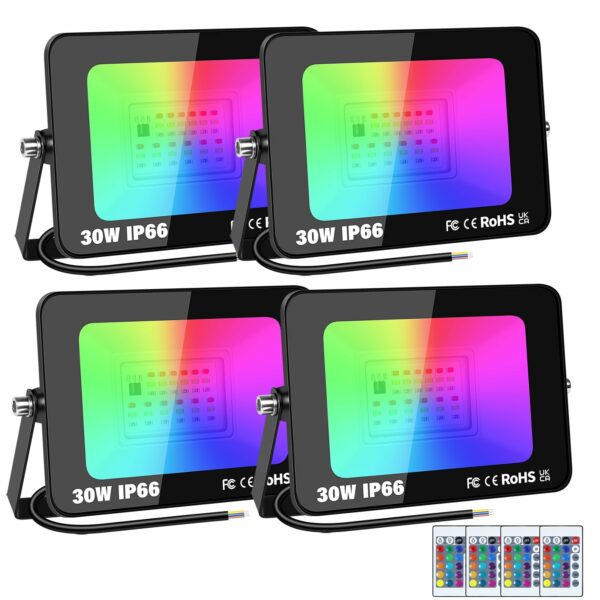 Rigidon 4 Pack Outdoor RGB LED Floodlight