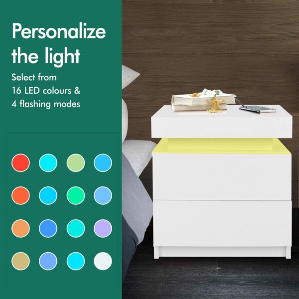 Elfordsen Led Bedside Table 4 Sides High Gloss Wooden Nightstand Cabinet