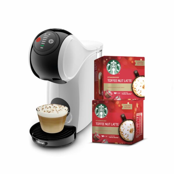Dolce Gusto De'Longhi EDG226.W Genio S Pod Coffee Machine, Toffee Nut Latte Bundle, 0.8L removable water tank, White