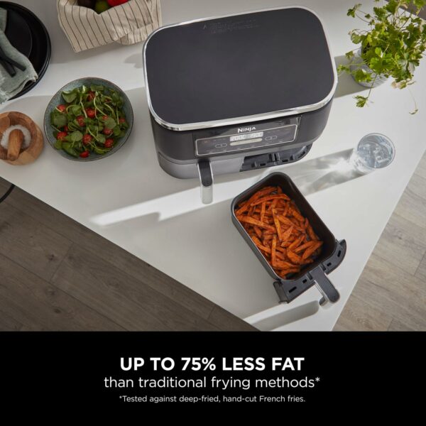 Ninja Foodi Dual Zone Digital Air Fryer, 2 Drawers, 7.6L, 6-in-1, Uses No Oil, Air Fry, Max Crisp, Roast, Bake, Reheat, Dehydrate, Cooks 4-6 Portions, Non-Stick, Dishwasher Safe Baskets, Black AF300UK