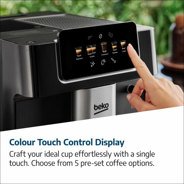 Beko CaffeExperto Bean to Cup Coffee Espresso Machine CEG7302B | Black | Colour Touch Screen Display | 2L Capacity |19 Bar Pressure | 2 Coffee Nozzles & Milk Frother