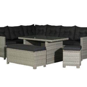 Backyard Furniture Barcelona Luxury 10 Seater Casual Dining Rattan Garden Set with Cushions, Grey/Brown, 191 x 177 x 87 cm
