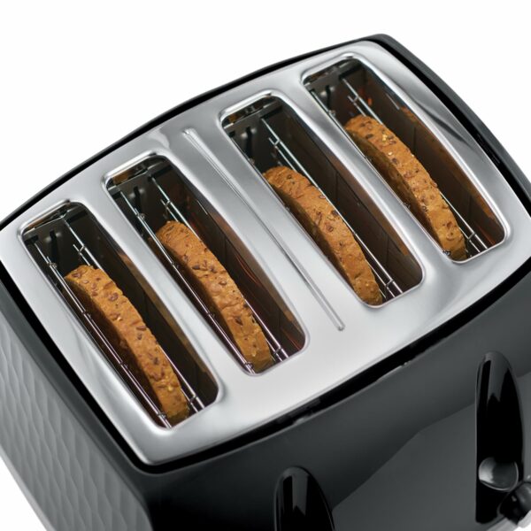 Russell Hobbs Honeycomb 4 Slice Toaster (Independent & Extra wide slots with high lift, 6 Browning levels, Frozen/Cancel/Reheat function, Removable crumb tray, 1500W, Black textured high gloss) 26071