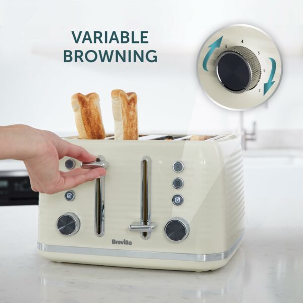Breville Zen 4 Slice Toaster with High Lift & Wide Slots | Cream & Silver Chrome [VTR028]