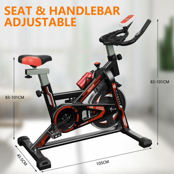 Jupgod Stationary Exercise Bike, Indoor Cycling Bike with Slient Flywheel, LCD Monitor, Comfortable Seat, Indoor Cycling Bike for Home Training Cardio, Black Red